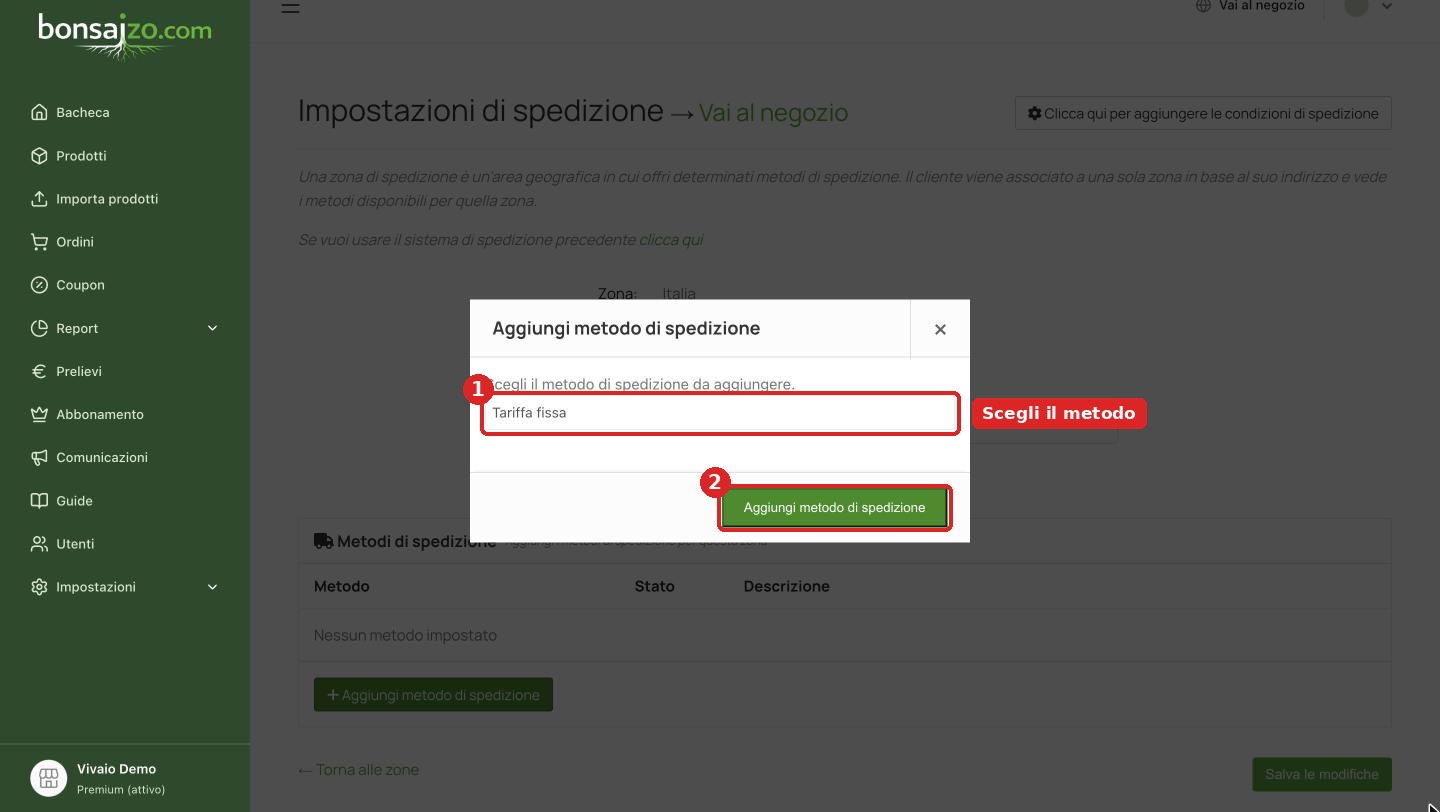 Scelta del metodo di spedizione