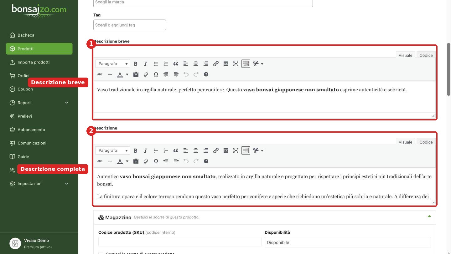 Descrizione breve e completa