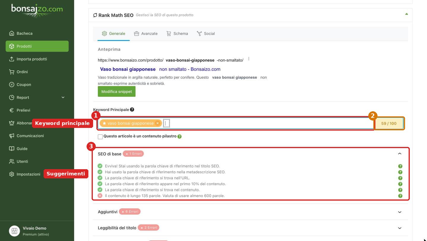 Keyword principale Rank Math